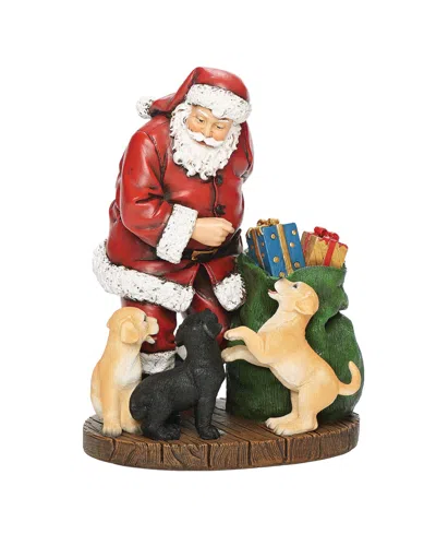 Roman 7" H Santa With Puppies Presents In Multi Color
