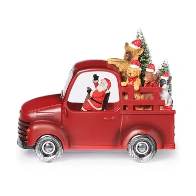 Roman 7.75" Lighted Truck With Dogs Lighted Christmas Tabletop Decor In Red