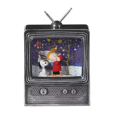 Roman 9" Led Swirl Tv Snoopy Plays Music Christmas Tabletop Decor In Black