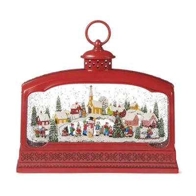 Roman 9" Led Swirl Village Lantern Plays Music Christmas Tabletop Decor In Red