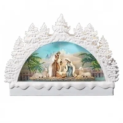 Roman Led Nativity Snow Globe In White In Multi