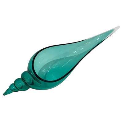 Pre-owned Romano Donà 1980  Italian Modern Aqua Turquoise Murano Art Glass Spire Shell Bowl In Blue