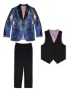 Romano Jacquard Three-piece Suit In Gold
