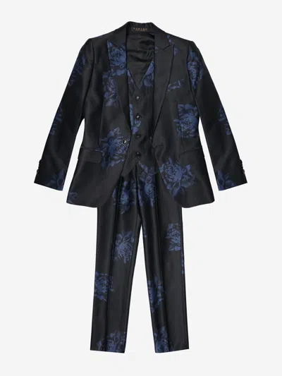 Romano Suits Kids'  Romano Boys Floral 3 Piece Suit In Black