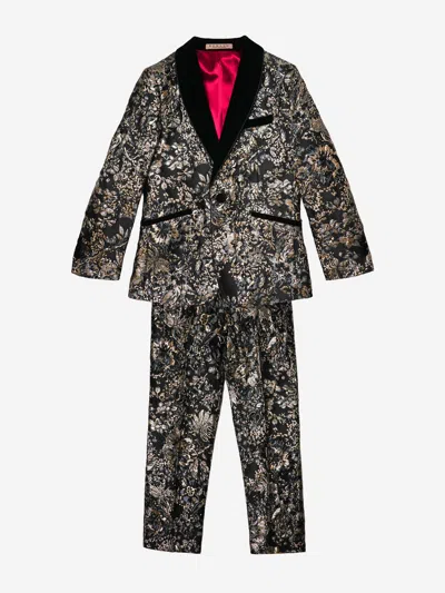 Romano Suits Romano Boys Floral Jacquard 2 Piece Suit In Gold