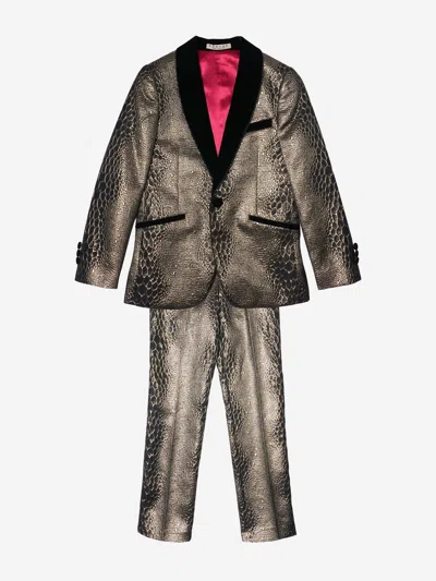 Romano Suits Romano Boys Snake Skin Jacquard 2 Piece Suit In Gold