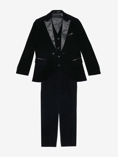Romano Suits Romano Boys Velvet 3 Piece Suit In Black