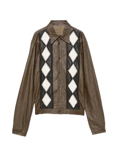 Pre-owned Romeo Gigli 1990s Argyle-patchwork Leather Jacket In Brown