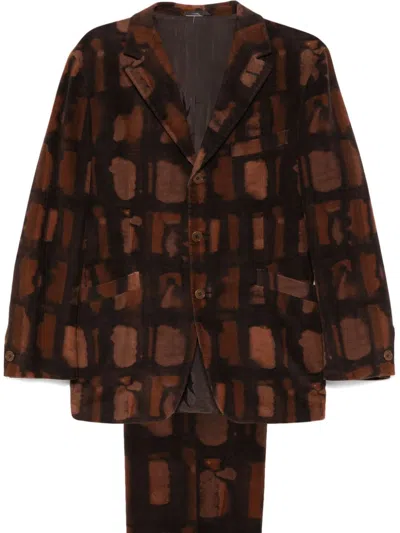 Pre-owned Romeo Gigli 1990s Check-pattern Suit In Brown