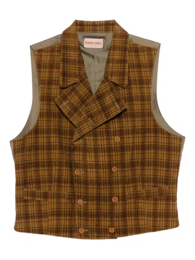 Pre-owned Romeo Gigli 1990s Double-breasted Checked Vest In Brown