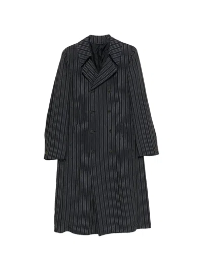 Pre-owned Romeo Gigli 1990s Double-breasted Striped Coat In Blue