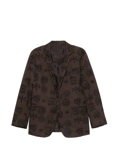 Pre-owned Romeo Gigli 1990s Embroidered Single-breasted Jacket In Brown