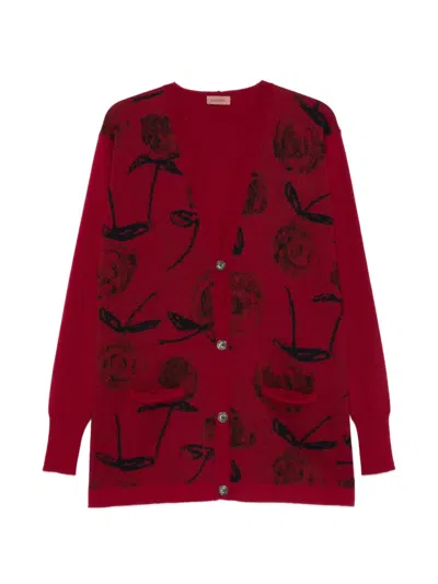 Pre-owned Romeo Gigli 1990s Floral Cardigan In Red