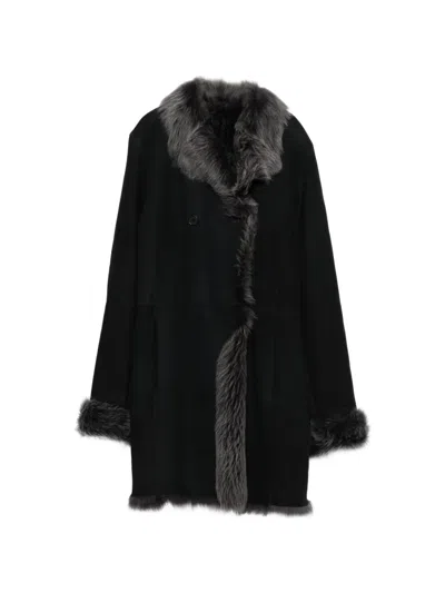 Pre-owned Romeo Gigli 1990s Fur Trim Coat In Black