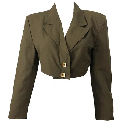 Pre-owned Romeo Gigli 1990s  Size 6 Army Green Rayon / Wool Vintage 90s Cropped Jacket