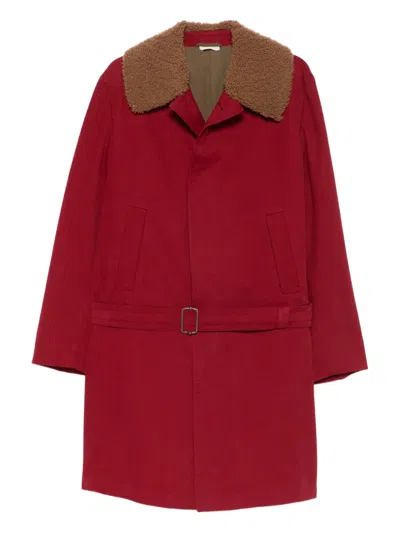 Pre-owned Romeo Gigli 1990s Shearling Belted Coat In Red