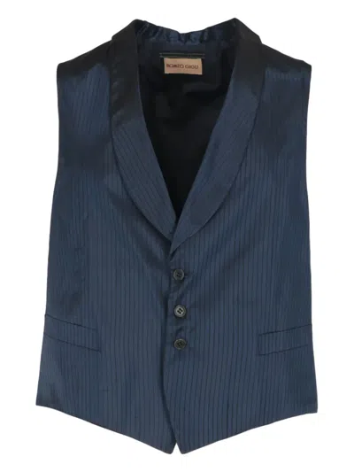 Pre-owned Romeo Gigli 1990s Single-breasted Striped Waistcoat In Blue