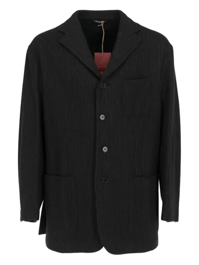 Pre-owned Romeo Gigli 1990s Striped Blazer In Black