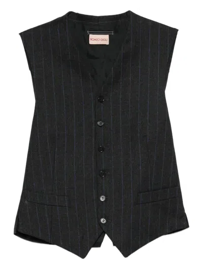 Pre-owned Romeo Gigli 1990s Striped-pattern Waistcoat In Gray