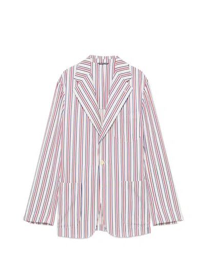 Pre-owned Romeo Gigli 1990s Striped Single-breasted Jacket In White