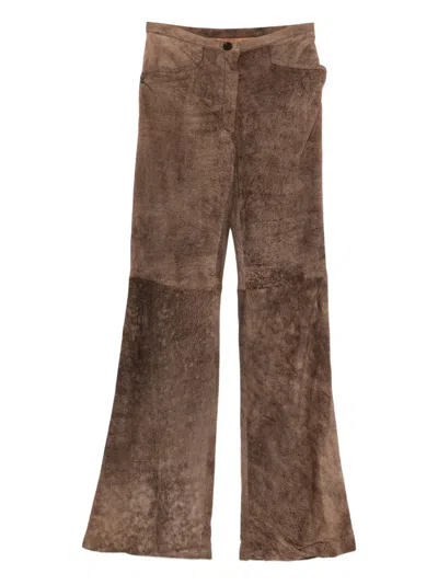 Pre-owned Romeo Gigli 1990s Suede Trousers In Brown
