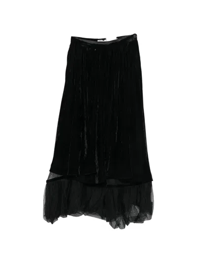 Pre-owned Romeo Gigli 1990s Velvet Layered Midi Skirt In Black