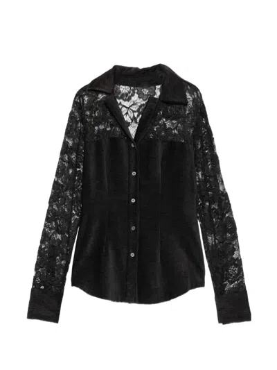 Pre-owned Romeo Gigli 1998 Lace-panel Shirt In Black