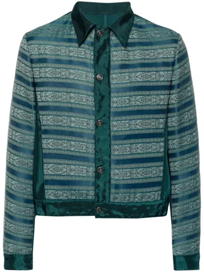 Pre-owned Romeo Gigli 2000-2001 Floral-jacquard Jacket In Green