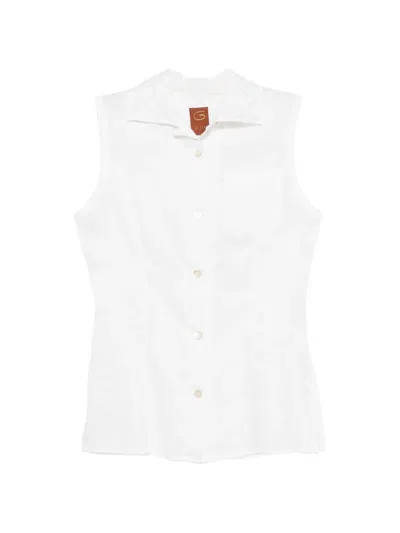 Pre-owned Romeo Gigli 2000s Sleeveless Embroidered Shirt In White