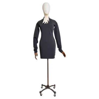 Pre-owned Romeo Gigli Beautiful 1990's  Grey Long Sleeve Wool Avant Guard Body Con Dress In Gray
