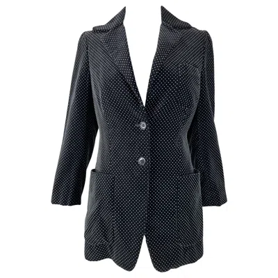 Pre-owned Romeo Gigli Black Dot Velvet Notched Lapel Patch Pocket Jacket Winter 97/98