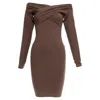 Romeo Gigli Cotton Criss Cross Shoulder Bodycon Dress In Brown