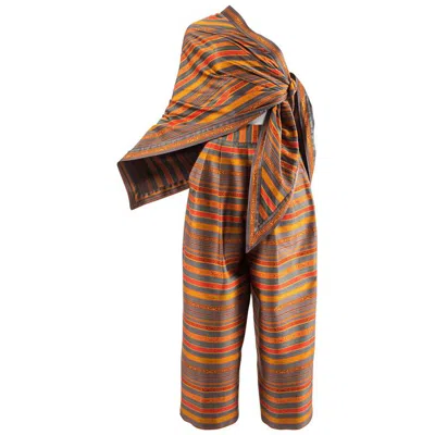 Pre-owned Romeo Gigli For Callaghan Spring-summer 1991 Silk Pant And Shawl Ensemble In Brown
