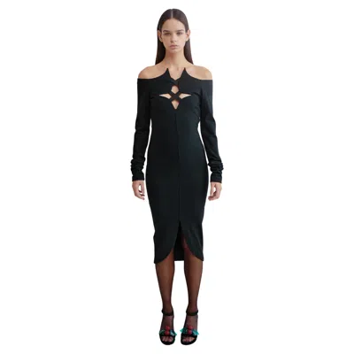 Pre-owned Romeo Gigli F/w 1991 Runway Cut-out Strappy Neckline Stretch Knit Dress In Black
