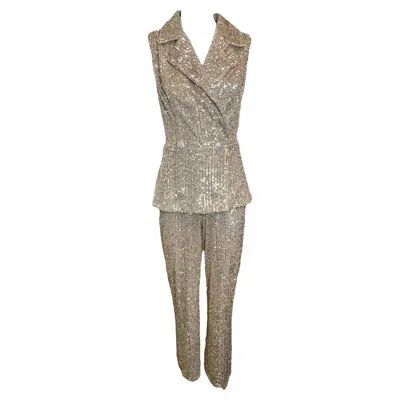 Pre-owned Romeo Gigli Gold Sequin Jumpsuit In Brown