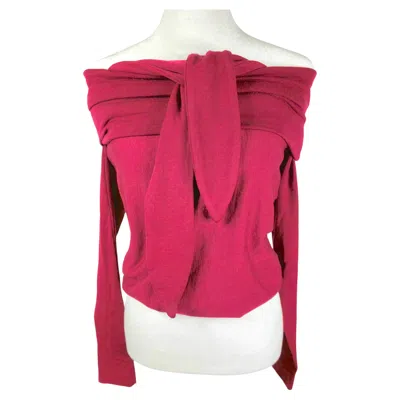 Pre-owned Romeo Gigli Offshoulder Tied Halter Long Sleeve Stretch Wool Knit Pullover 1990s In Red