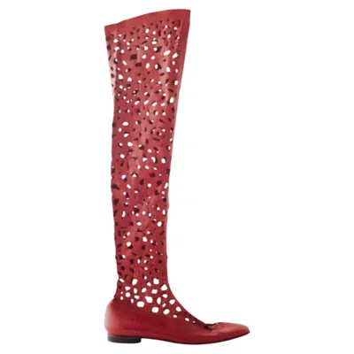 Pre-owned Romeo Gigli Perforated Over-the-knee Boots - '00s In Brown
