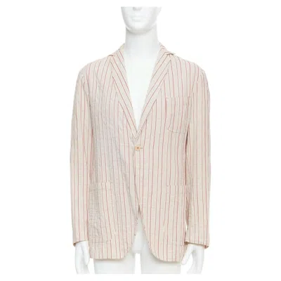 Pre-owned Romeo Gigli Red Beige Cotton Striped Applique Slim Blazer It48 M