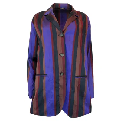 Pre-owned Romeo Gigli Silk Striped Blazer In Purple