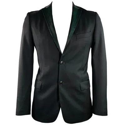 Pre-owned Romeo Gigli Size 42 Black Green Contrast Trim Virgin Wool Sport Coat