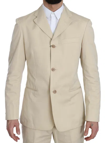 Pre-owned Romeo Gigli Suit Two Piece 3 Button Beige Cotton Solid Eu46 /us36/ S Rrp $600