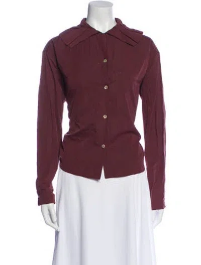 Pre-owned Romeo Gigli Vintage Long Sleeve Button-up Top In Burgundy