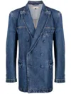 Romeo Hunte Double-breasted Denim Blazerer In Blue