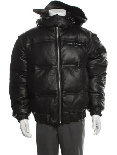Pre-owned Romeo Hunte Leather Puffer Coat In Black