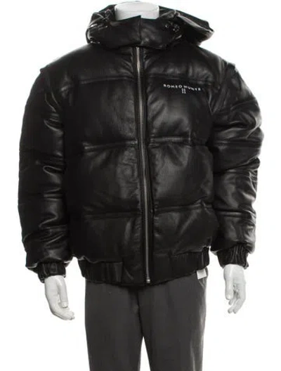 Pre-owned Romeo Hunte Leather Puffer Coat In Black