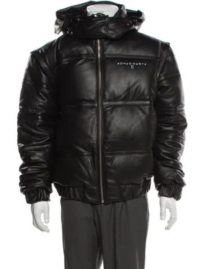 Pre-owned Romeo Hunte Leather Puffer Coat In Black