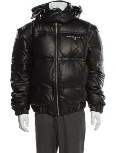Pre-owned Romeo Hunte Leather Puffer Coat In Black