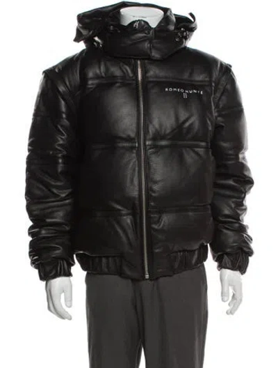 Pre-owned Romeo Hunte Leather Puffer Coat In Black