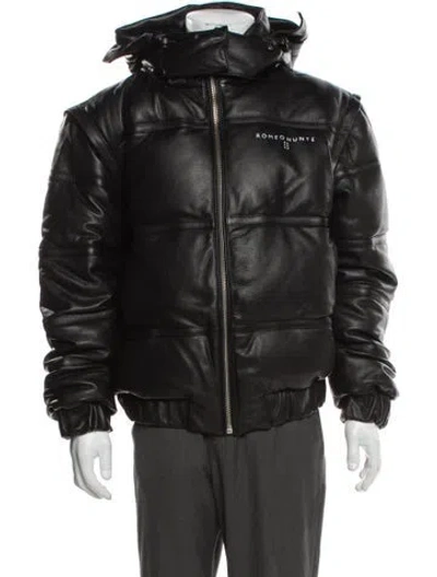 Pre-owned Romeo Hunte Leather Puffer Coat In Black