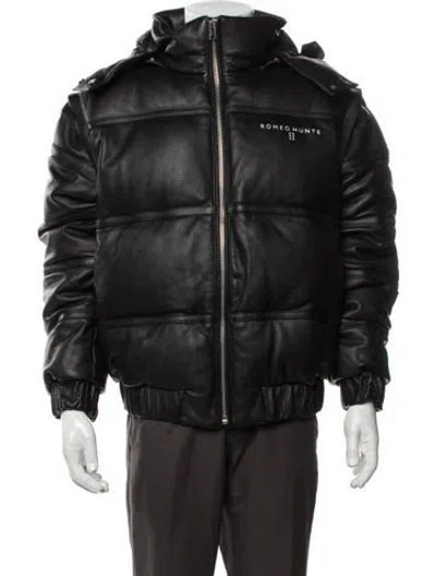 Pre-owned Romeo Hunte Leather Puffer Coat In Black